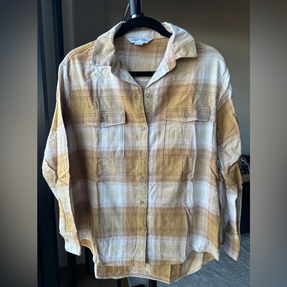 Old Navy Tan and Cream Casual Button-Down Shirt